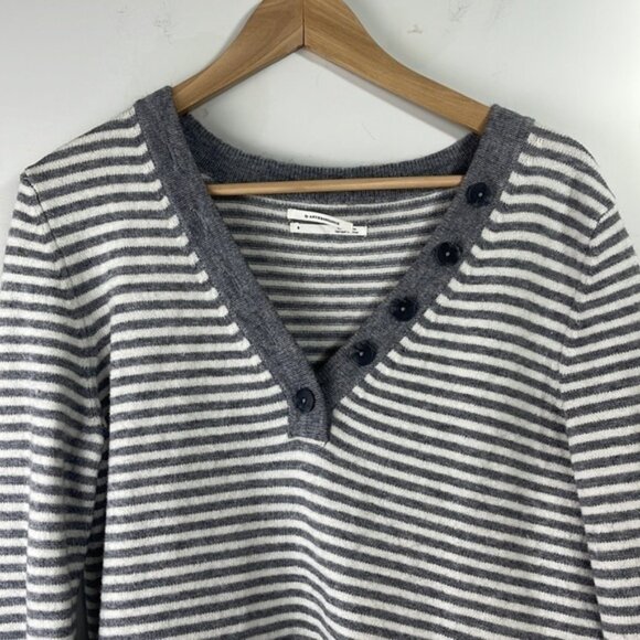 ANTHROPOLOGIE Serena Gray Stripe V Neck Pullover Sweater - Picture 3 of 9